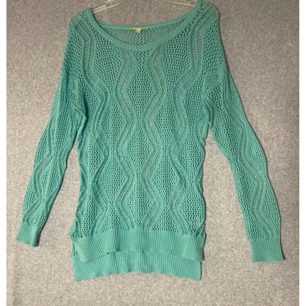Gianni Bini Crochet Knitted Top Womens Small Longsleeve Sea Foam Green Boho